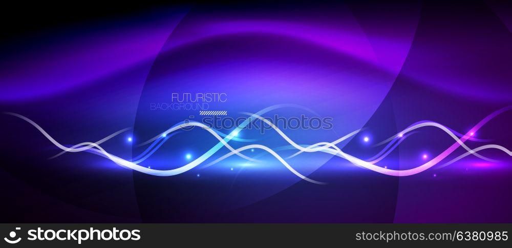 Bright neon lines wave. Bright neon lines wave, motion light trail concept, techno modern art