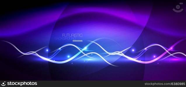 Bright neon lines wave. Bright neon lines wave, motion light trail concept, techno modern art