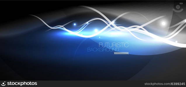 Bright neon lines wave. Bright neon lines wave, motion light trail concept, techno modern art