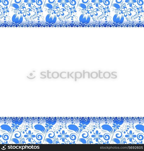 Bright openwork field for text and seamless floral background. Gzhel. Vector illustration.