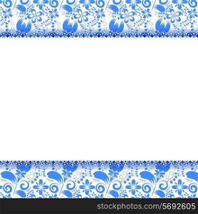 Bright openwork field for text and seamless floral background. Gzhel. Vector illustration.
