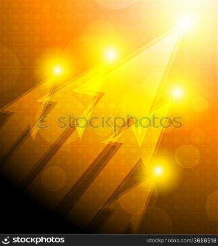 Bright orange background with arrows and lights