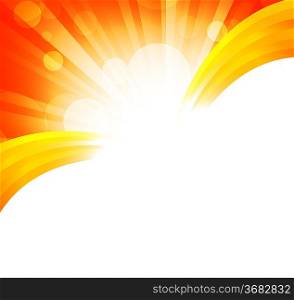 Bright orange background with rays. Abstract illustration