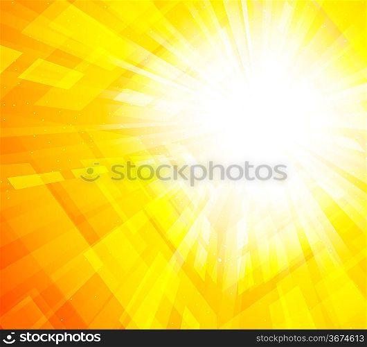 Bright orange background with rays and squares