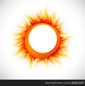 Bright orange circle with flame. Abstract illustration