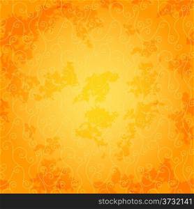 Bright orange seamless spotty pattern in grunge style with vintage curls (vector EPS 10)