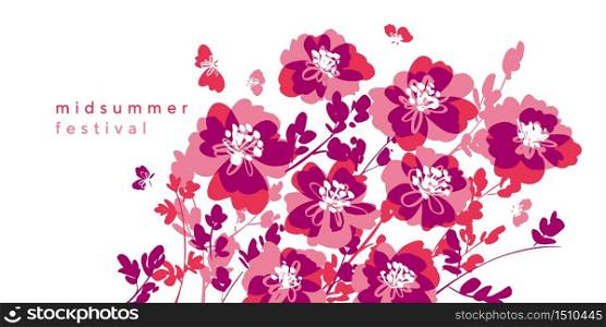 Bright pink abstract flowers composition for card, header, invitation, poster, social media, post publication.