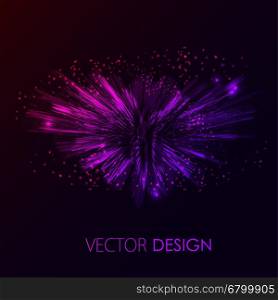 Bright pink and violet shining vector. Abstract fireworks explosion at dark space background. Cosmic illustration for posters, flyers, covers, web presentations, business cards