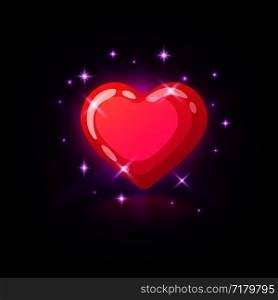 Bright pink glossy heart with sparkles, slot icon for online casino or logo for mobile game on dark purple background, vector illustration.. Bright pink glossy heart with sparkles, slot icon for online casino or logo for mobile game on dark purple background, vector illustration