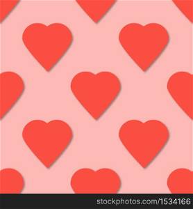Bright pink paper hearts seamless pattern. 3d vector background. Wedding, anniversary, birthday, Valentine&rsquo;s day, party design for banner, poster, greetind card, invitation, brochure, flyer.. Bright pink paper hearts seamless pattern. 3d vector background.
