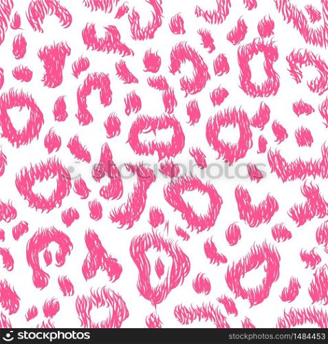 Bright pink realistic leopard skin on white, detailed seamless pattern. Pink realistic leopard skin on white, detailed seamless pattern