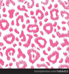 Bright pink realistic leopard skin on white, detailed seamless pattern. Pink realistic leopard skin on white, detailed seamless pattern