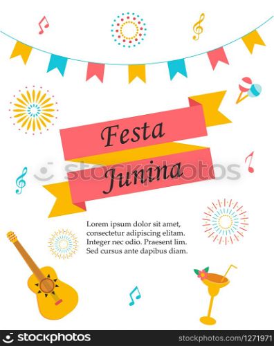 Bright poster temlate with colorful elements for Festa Junina. Bright poster for Festa Junina