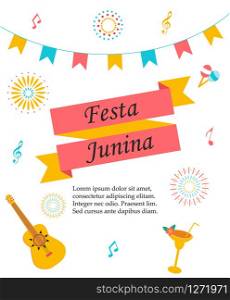 Bright poster temlate with colorful elements for Festa Junina. Bright poster for Festa Junina