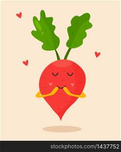 Bright poster with cute cartoon radish.. Bright poster with cute cartoon radish