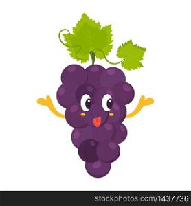 Bright poster with cute grape showing tongue.. Bright poster with cute grape showing tongue