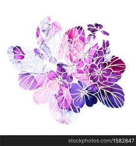 Bright primula, violet and pink watercolor texture on background, hand drawn vector illustration