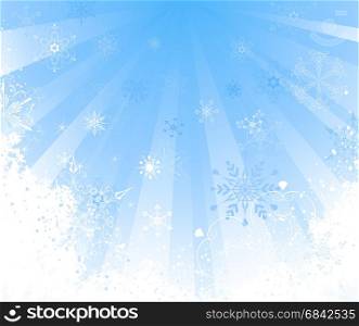 bright, radiant, blue background with a white patterned snowflakes.