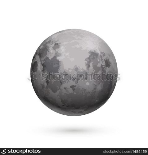 Bright realistic moon with texture isolated on white. Bright realistic moon with texture on white