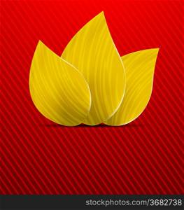 Bright red background with three yellow leaves