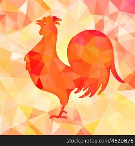 Bright red polygon illustration of a rooster. Happy Chinese New Year cards. Perfect for decoration designs festive banners, postcards, posters. Vector illustration.