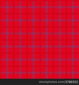 Bright red seamless mesh vector pattern with single and double dashed lines. Repeat background with geometrical array in blue and red. Bright red seamless mesh pattern