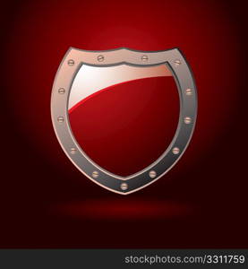 Bright red secure sheild with screws and spot light background