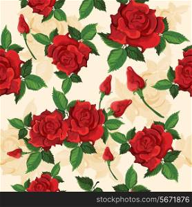 Bright red voluptuous fully opened roses retro seamless pattern for gift and presents wrapping paper vector illustration