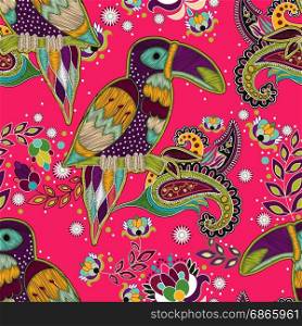 Bright seamless pattern. Tropical backdrop with birds. Colorful wallpaper. Bright seamless pattern. Tropical backdrop with birds. Colorful wallpaper, nature style