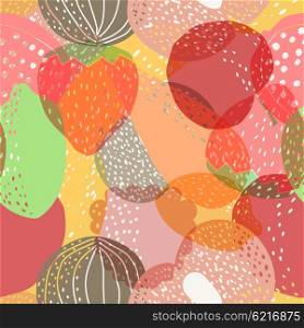 Bright seamless pattern with fruit. Colorful seamless pattern with fruits and vegetables: pomegranate, banana, apple, cherry, strawberry, carrot, figs. Stock vector