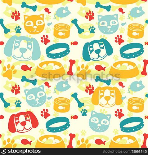 bright seamless pattern with funny cat and dog - vector illustration