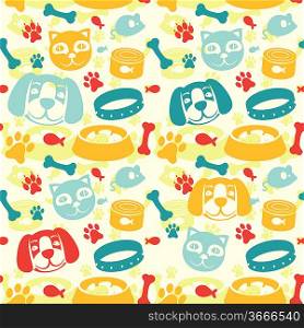 bright seamless pattern with funny cat and dog - vector illustration