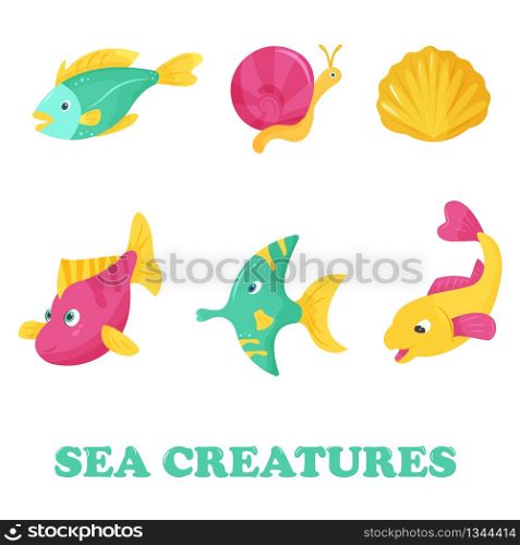 Bright set with sea fishes. Vector illustration.. Bright set with sea fishes. Vector illustration