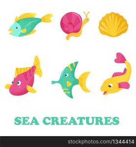 Bright set with sea fishes. Vector illustration.. Bright set with sea fishes. Vector illustration