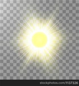 Bright shining sun Isolated on transparent background. Glow light effect. Vector illustration.. Bright shining sun Isolated on transparent background. Glow light effect. Vector illustration