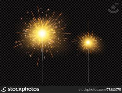 Bright shiny sparkling Bengal light fireworks isolated on black background. Vector illustration EPS10. Bright shiny sparkling Bengal light fireworks isolated on black background. Vector illustration