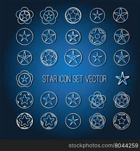 bright star icon set on dark blue background vector illustration