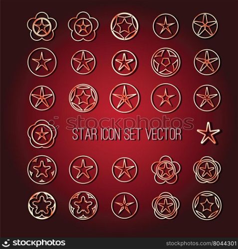 bright star icon set on dark red background vector illustration
