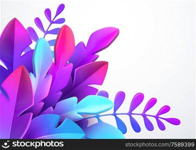Bright stylish 3D foliage in the style of webdesign neomorphism. Template for advertising banner, flyer, flyer, poster, web page. Vector illustration EPS10. Bright stylish 3D foliage in the style of webdesign neomorphism. Template for advertising banner, flyer, flyer, poster, web page. Vector illustration