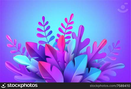 Bright stylish 3D foliage in the style of webdesign neomorphism. Template for advertising banner, flyer, flyer, poster, web page. Vector illustration EPS10. Bright stylish 3D foliage in the style of webdesign neomorphism. Template for advertising banner, flyer, flyer, poster, web page. Vector illustration