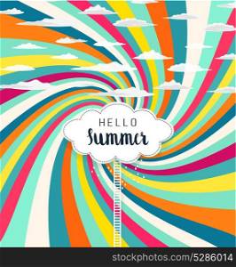 Bright Summer Colorful Striped Concentric Radiant Background With Clouds