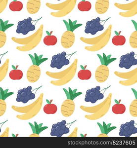 Bright summer fruity seamless pattern. Background with straopic exotic fruits. Fruit print for textile, digital paper, packaging and design, vector illustration. Bright summer fruity seamless pattern