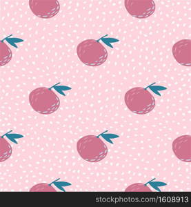 Bright summer seamless doodle pattern with pink colored mandarins ornament. Light pink dotted background. Perfect for fabric design, textile print, wrapping, cover. Vector illustration.. Bright summer seamless doodle pattern with pink colored mandarins ornament. Light pink dotted background.