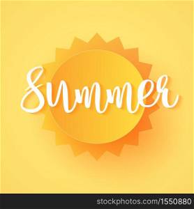 Bright sun and summer lettering, paper art style