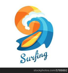 Bright surfing illustration or print for t-shirts.. Bright surfing illustration or print for t-shirts