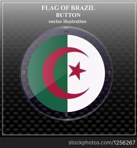 Bright transparent button with flag of Algeria. Happy Algeria day banner. Bright button with flag. Vector illustration.. Bright button with flag of Algeria. Independence day Algeria background.