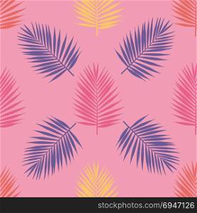 Bright tropical palm leaves seamless pattern. Vector illustration.