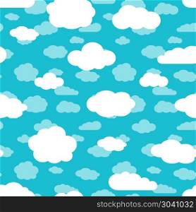 Bright turquoise blue sky and white clouds seamless pattern. Bright turquoise blue sky and white clouds seamless pattern. Decoration repeat cloud background. Vector illustration