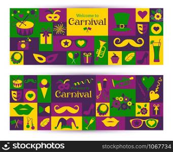 Bright vector carnival banners and sign Welcome to Carnival. Retro style.. Bright vector carnival banners