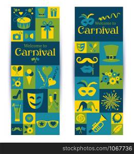 Bright vector carnival banners and sign Welcome to Carnival. Retro style.. Bright vector carnival banners